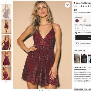 Lulu's "A Love To Remember Wine Red Lace Backless Skater Dress" Size XL